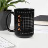 Aura Black Coffee Mugs with Grid design by HadiArts